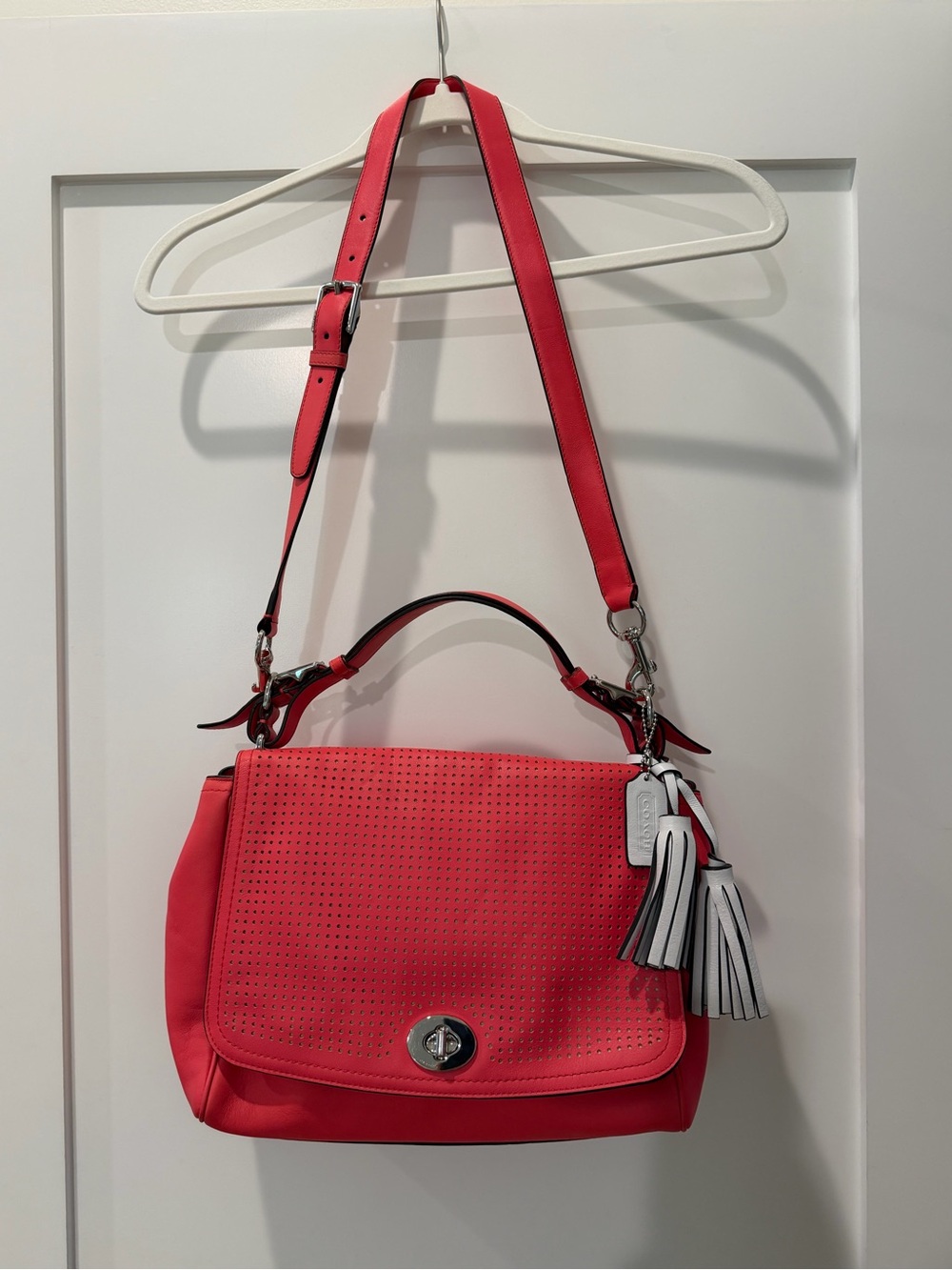 Coach Perforated Leather Crossbody with Tassel Charm